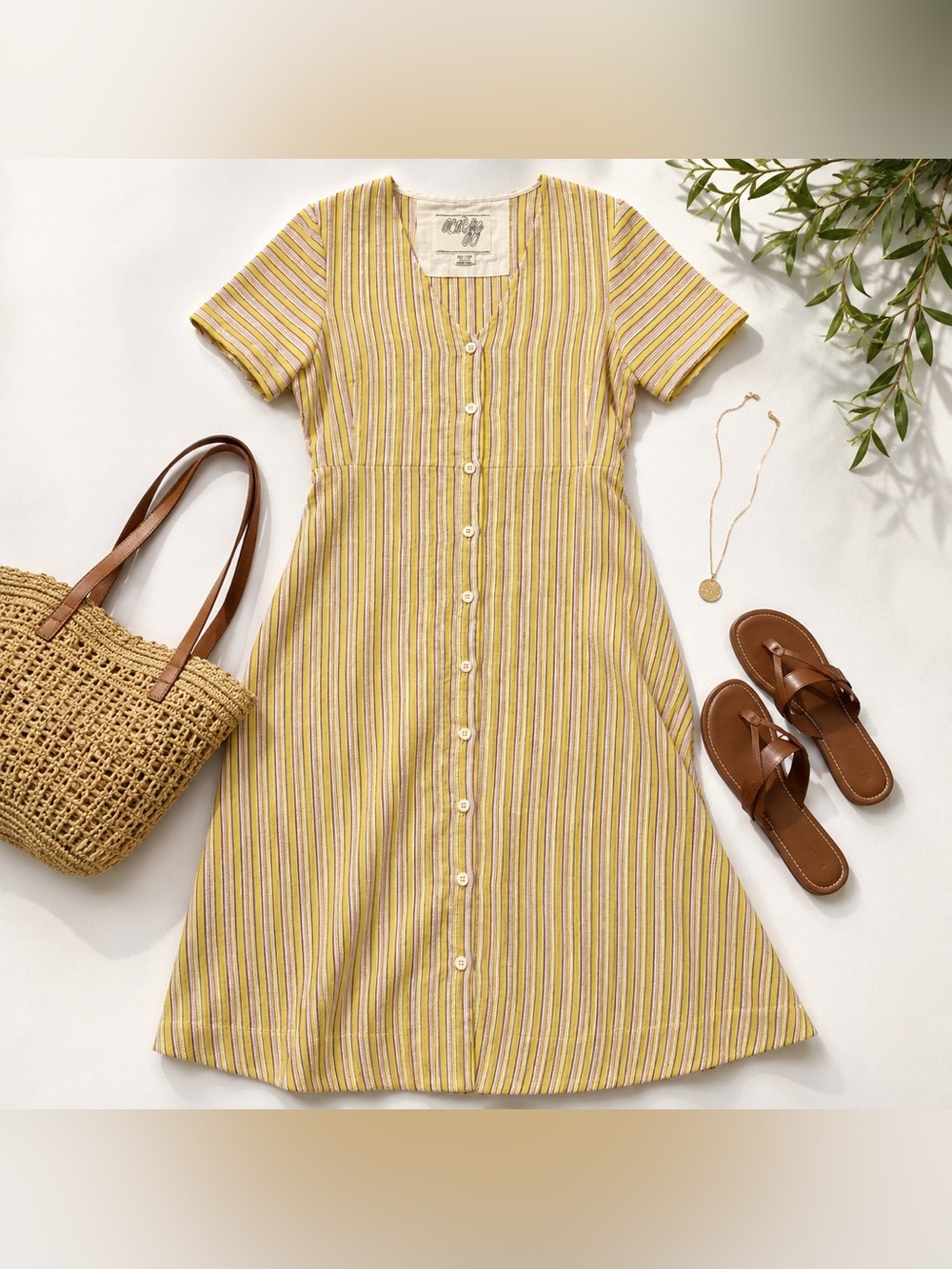 Ace & Jig Yellow Stripe Midi Dress XS Button Front Pockets